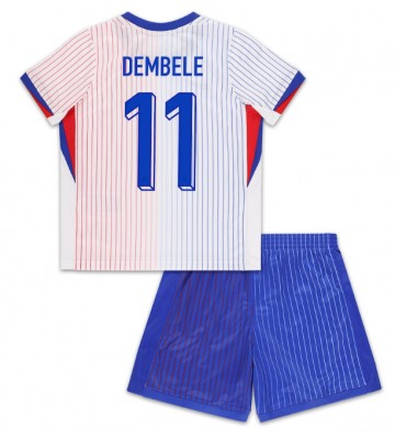 Frankrig Ousmane Dembele #11 Udebanesæt Børn EM 2024 Kort ærmer (+ korte bukser)